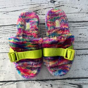 UGG Fluffita Pixelate Plush Slide Platform Sandal Multicolor Size 5 Slippers